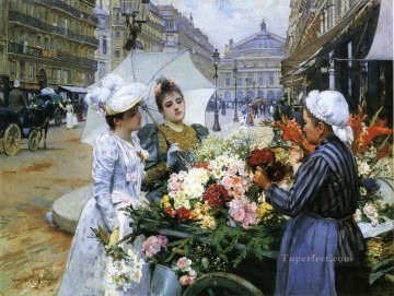  Seller Painting - louis marie de schryver the flower seller Parisienne